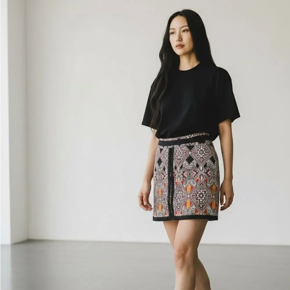 DP Geometric Print Skort Size 6 Black Red Tribal Pattern
